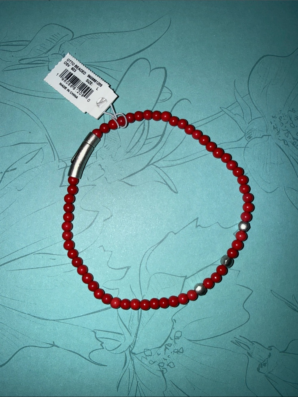 Red Beaded Stretch Bracelet with Silver Accents - Men’s Jewelry